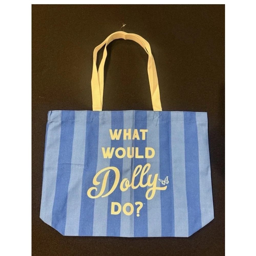 Dolly Parton Spring Collection Summer Blue Striped Large Canvas Tote Bag